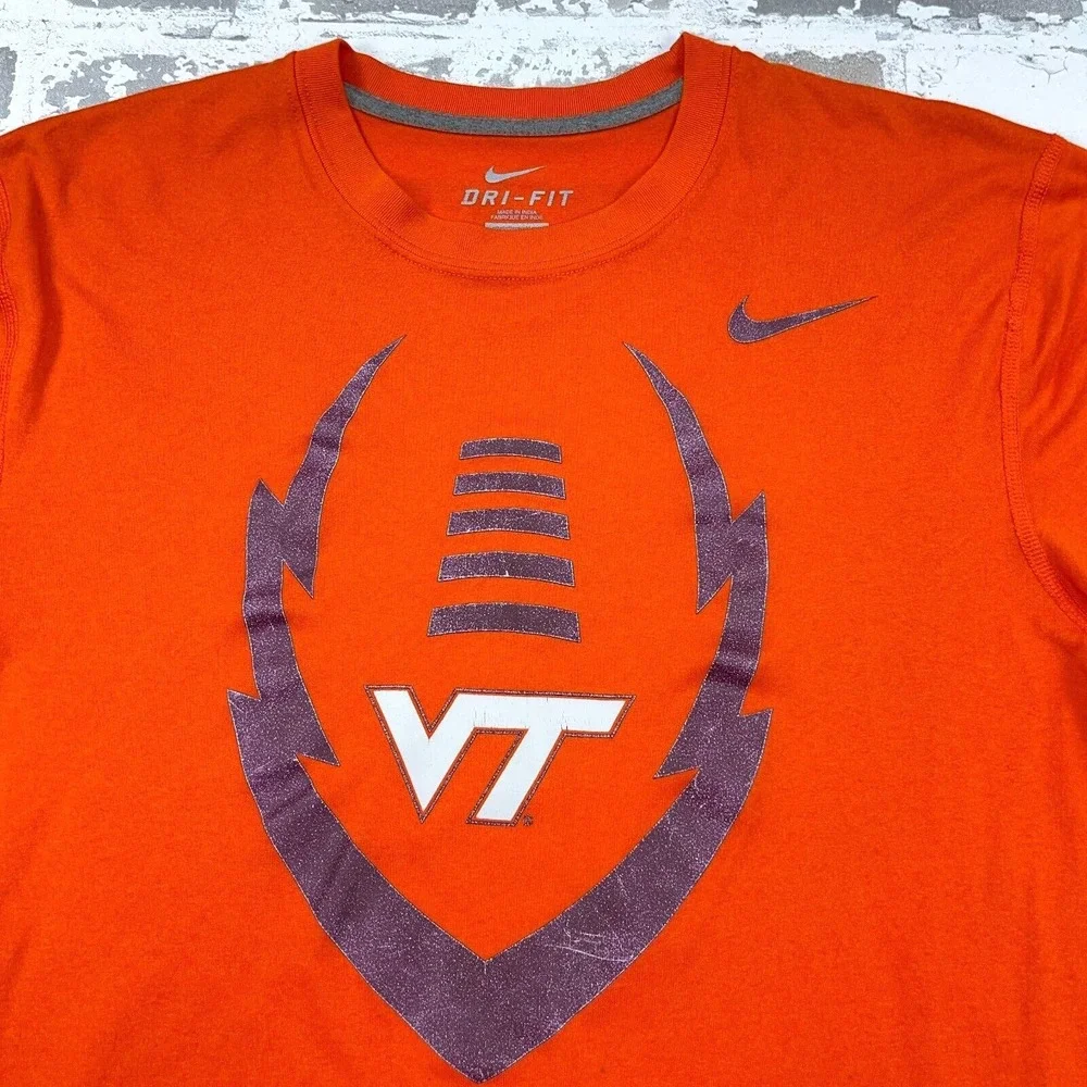 Virginia Tech Hokies Shirt Men Medium Orange Nike Dri Fit Performance Training T